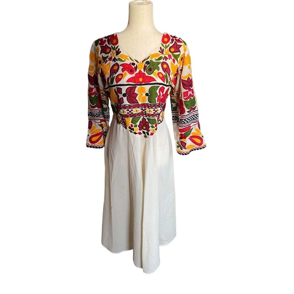 Desi Indian Fancy Dressy Dress Midi Tulle Large fit flare Bright Ethnic Pattern - Picture 3 of 4